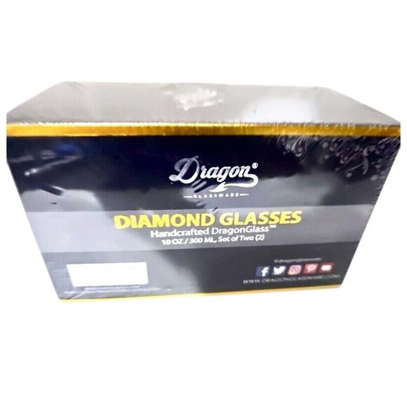 Dragon Glassware Whiskey Diamond Glasses Handcrafted 10 OZ/300 ML Set Of 2 New - Picture 4 of 6